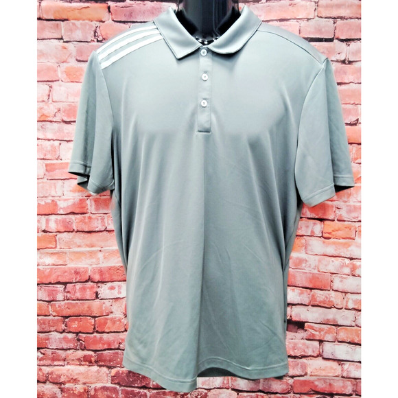 Adidas Climacool Golf Polo Shirt Men's L Gray 3-Stripes Shoulder Tipped Collar - Picture 1 of 5